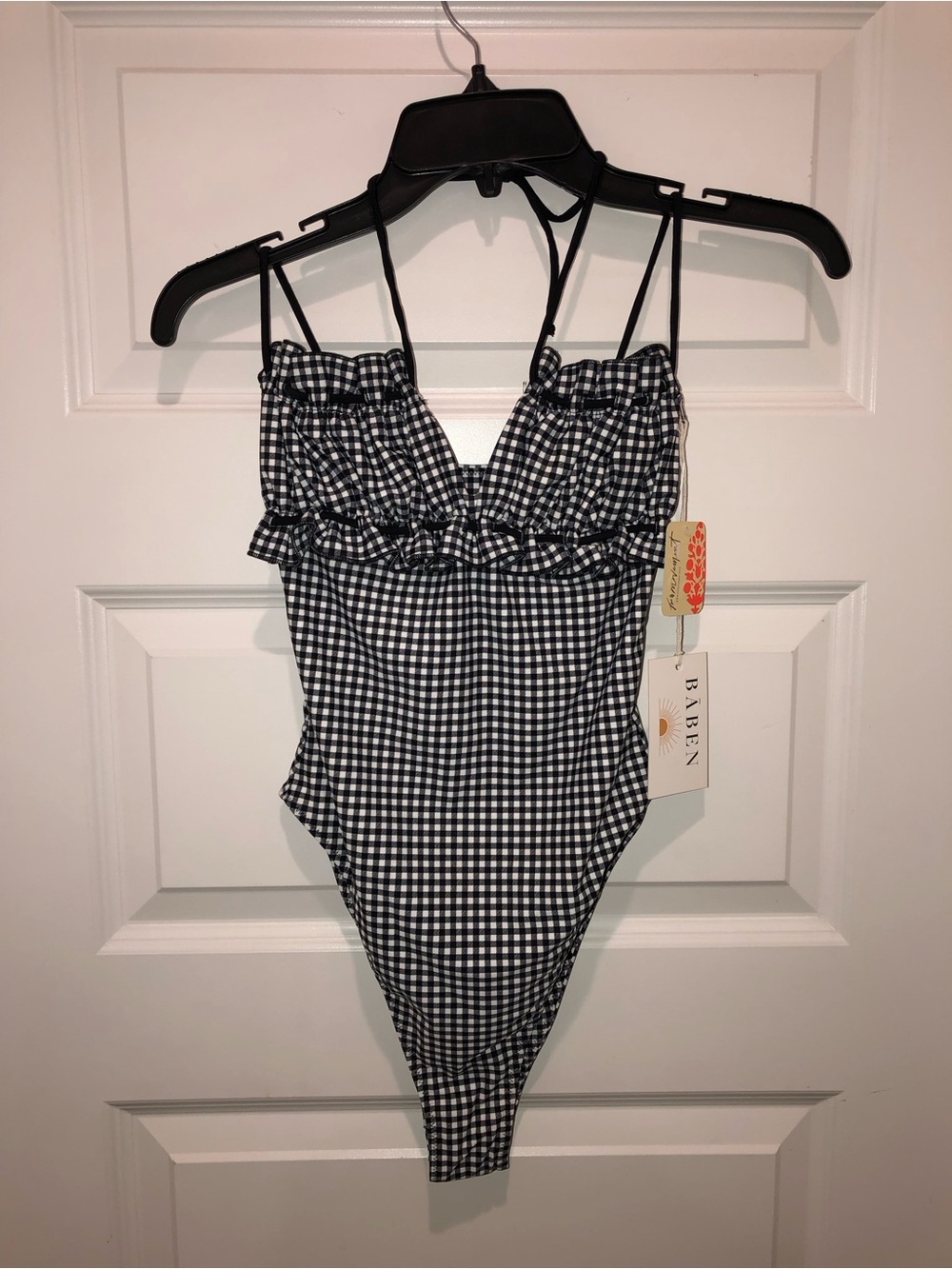 New Free People x Baben Antoinette Printed One-Piece Gingham Swimsuit sz S - Picture 4 of 6